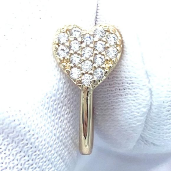 CZ Heart 24 KT Gold Plated Nose Cuff Fake Nose Rings No Piercing Jewelry - Picture 3 of 4